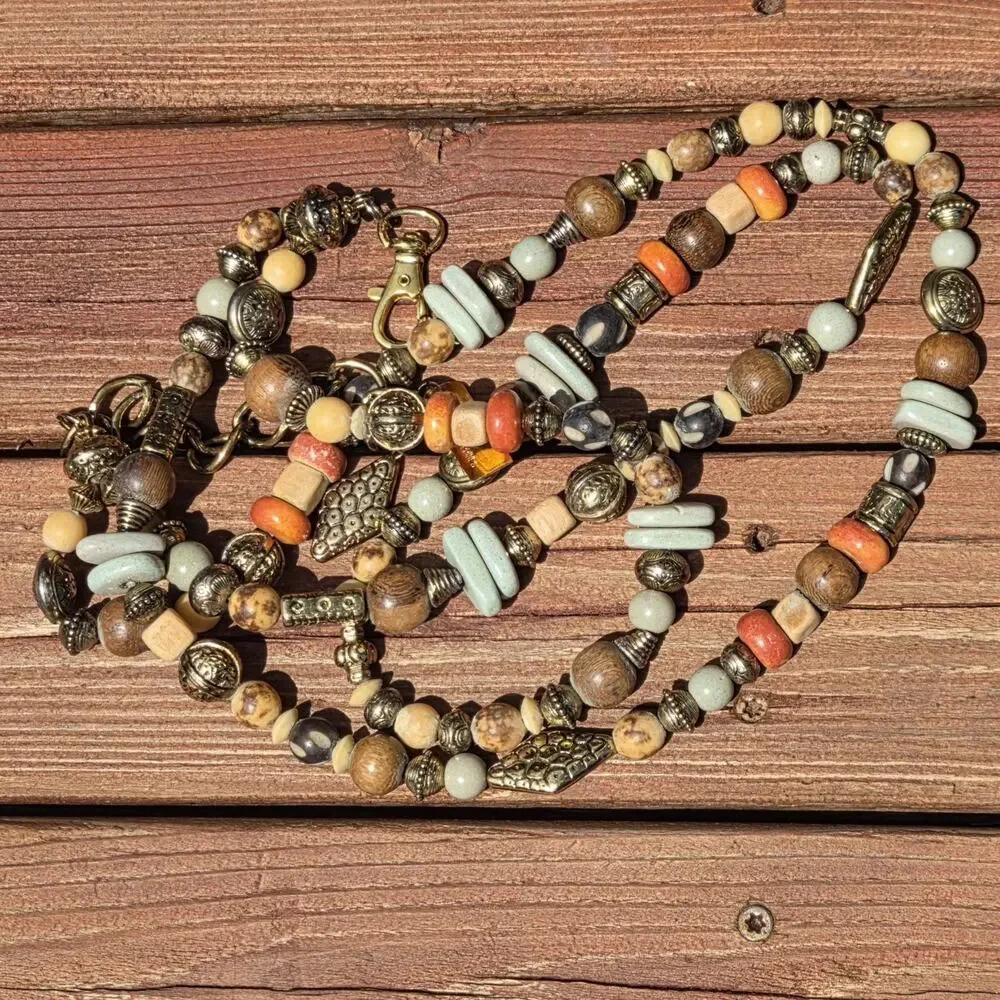 Boho Double Strand Beaded Waist Belt Neutral Earthy Adjustable Festival Belt